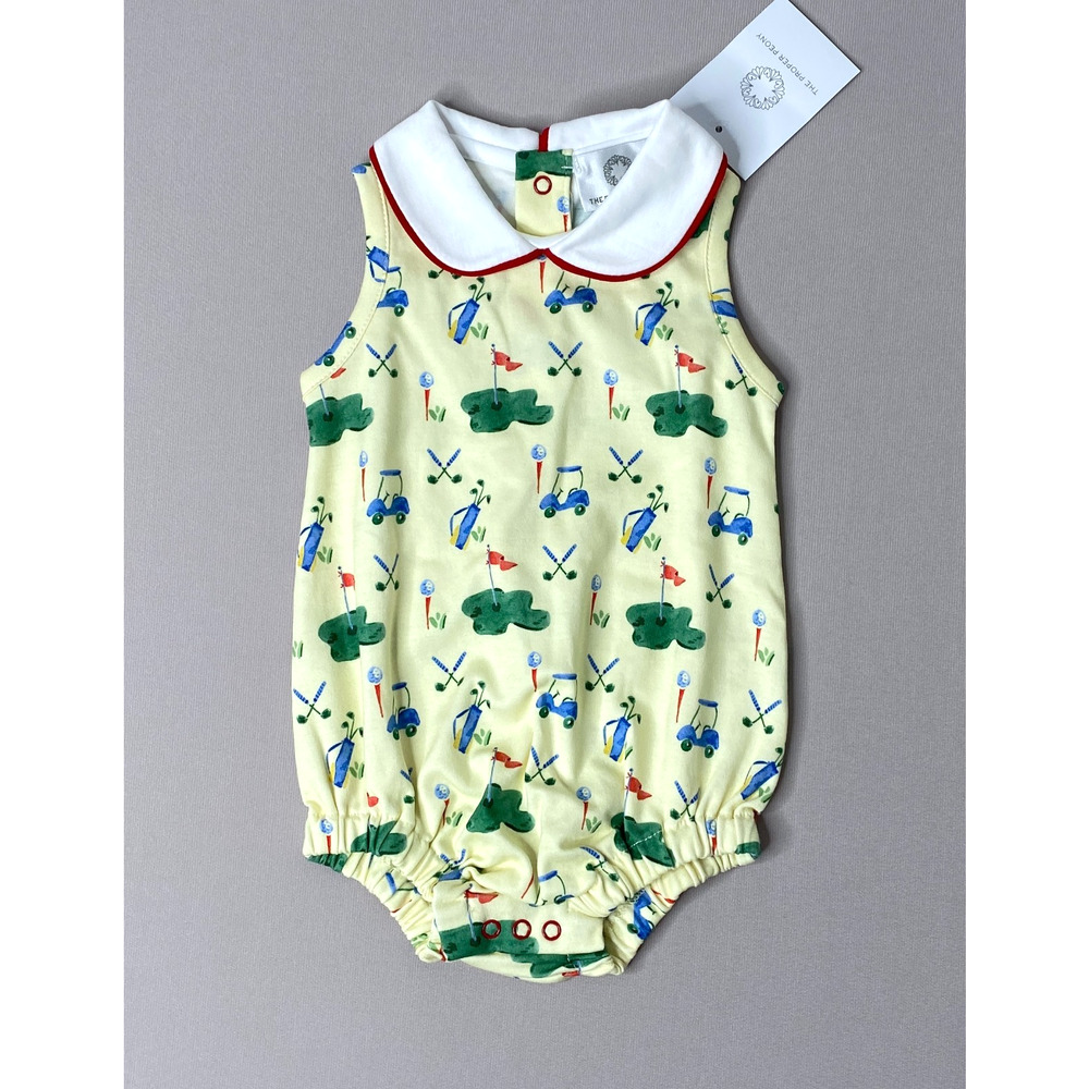NWT The Proper Peony Golf Print Pima Cotton Sleeveless Bubble Romper Boys 6 Mo